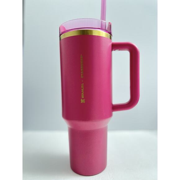 Stanley x Starbucks Exclusive Tumbler Pink Berry Glitter 40oz Target Gold Trim - Picture 1 of 4